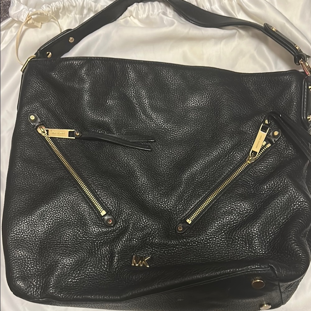 Michael Kors Black Shoulder Bag with Gold Accents
